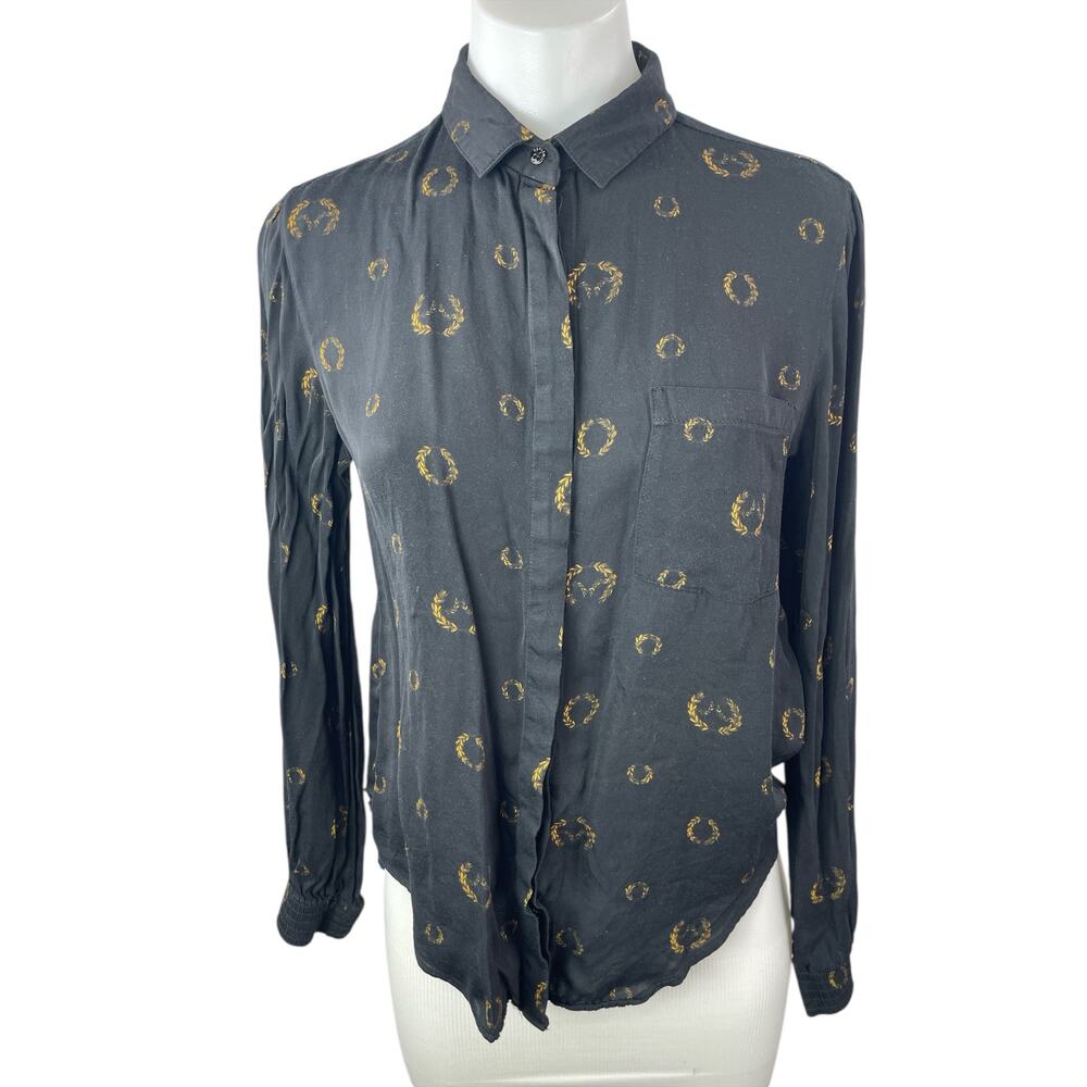 Osklen Women's Black Printed Long Sleeve Button Down Blouse Shirt Top Size M